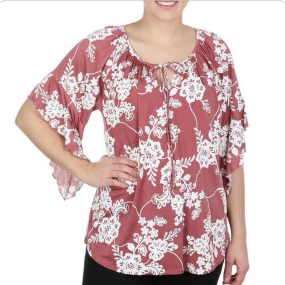 Espresso women's floral puff & bell sleeve top